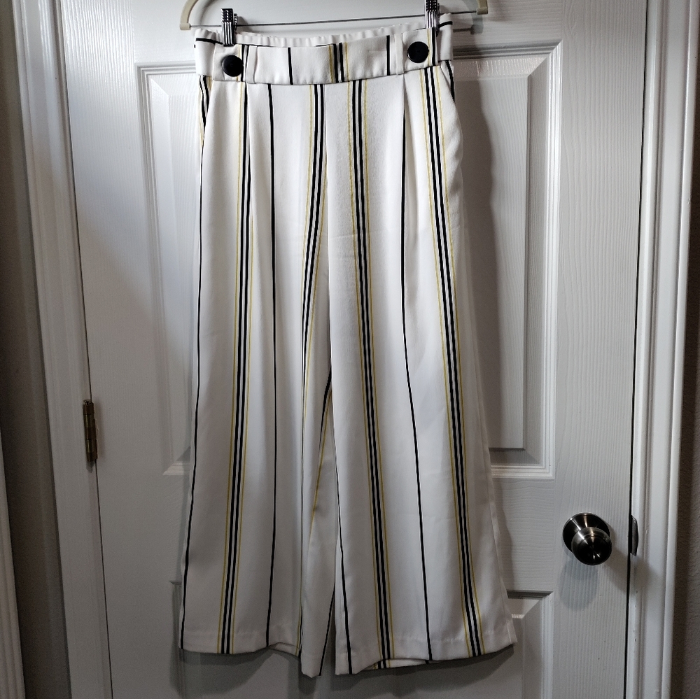 Zara striped wide leg dress pants women's size Small